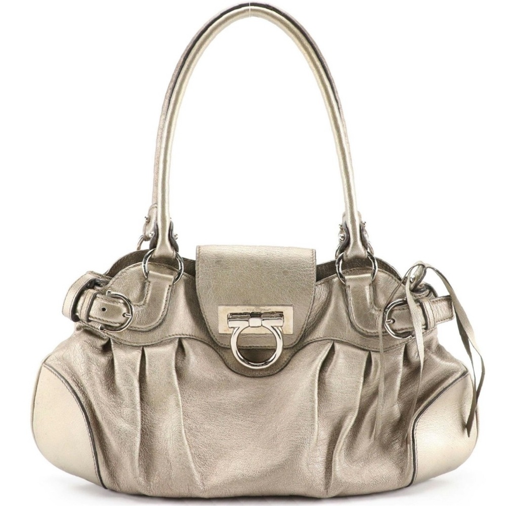 Authentic Ferragamo Marisa Gancini Shoulder bag. Pewter leather shoulder bag.